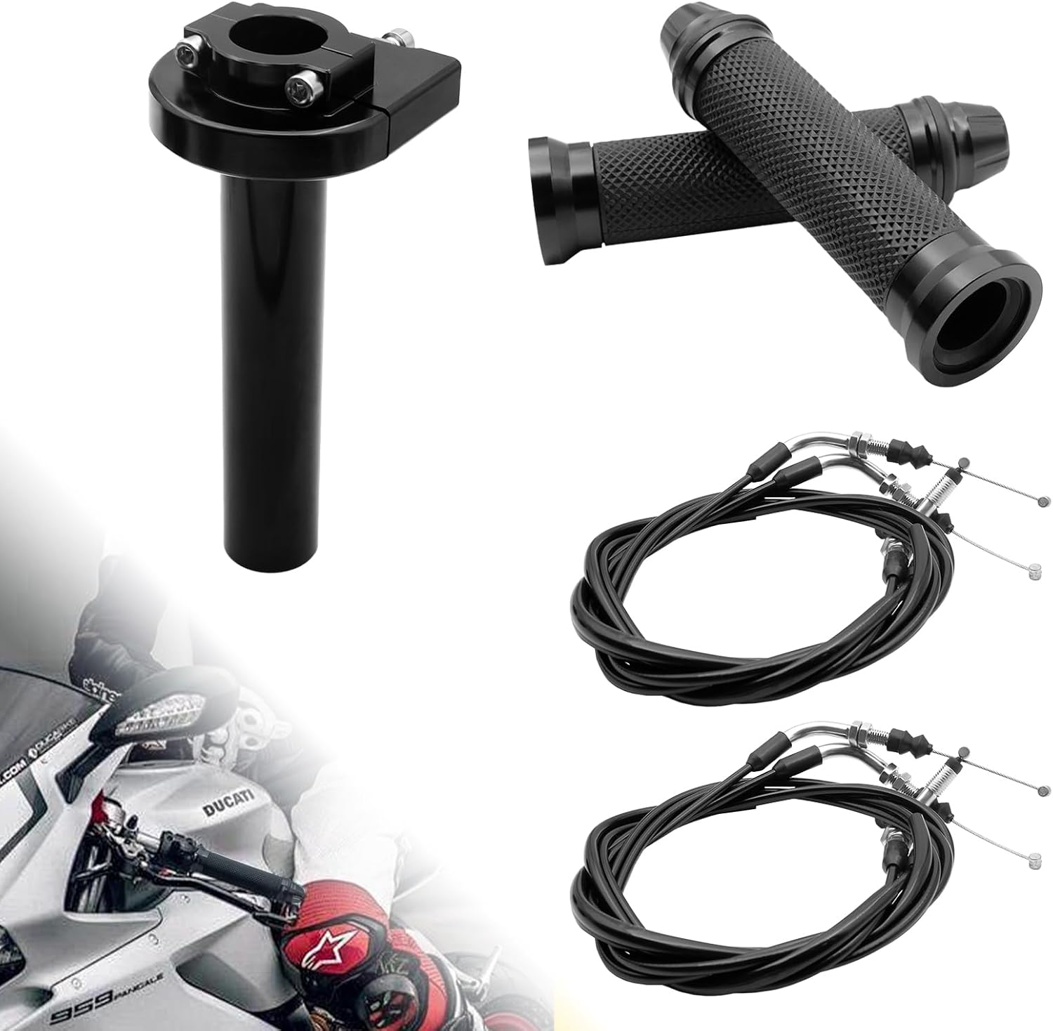 Universal ATV/Scooter/GY6 Moped Throttle Assembly Kit - 7/8" Handlebar Grips with 22mm Twist Throttle Cable