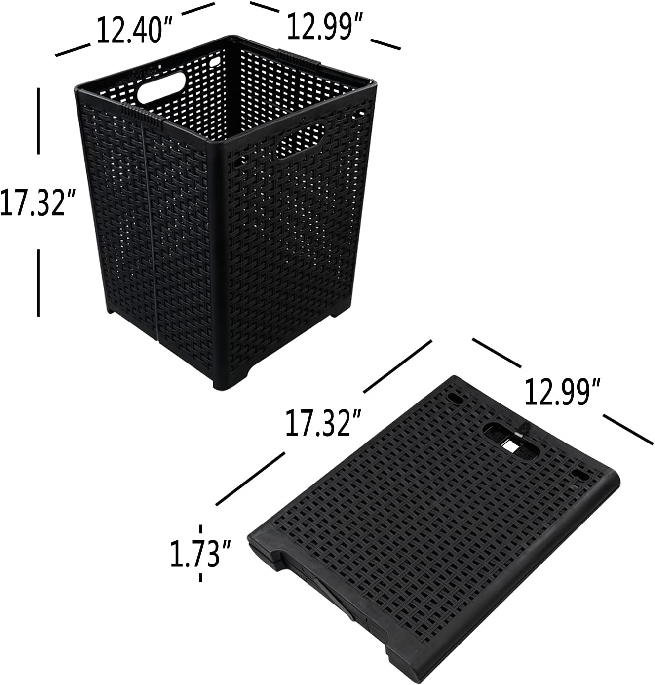 Morcte 2-Pack 42 L Folding Laundry Basket, Plastic Towel Hamper for Wet Towels, Black