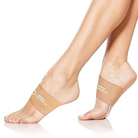 Copper Compression Arch Support - 2 Pain Relief Foot Care Brace Sleeves for Plantar Fasciitis, Heel Spurs - Wide & Narrow Feet - Flat Feet & Fallen Arches, High Arch - One Size - 1 Pair - Nude