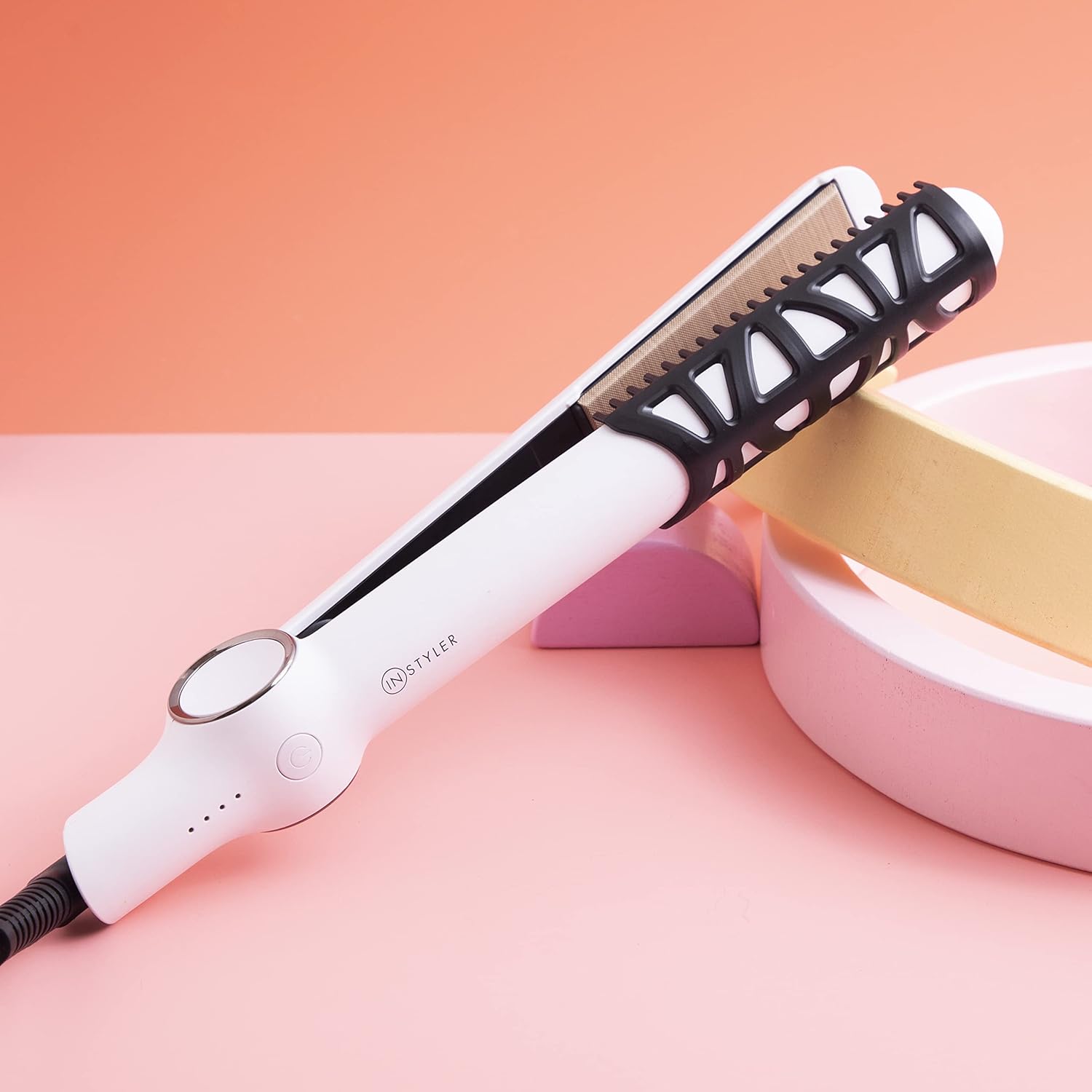 InStyler CERASILK 1" White Ceramic Hair Straightener - For All Hair Types - Beveled Edges, Heat Protectant, Customizable Settings, Reduces Damage - Hair Straightener - Image 3