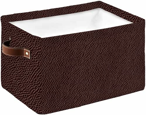 Brown Leather Texture Large Storage Baskets Bins Farmhouse Vintage Collapsible