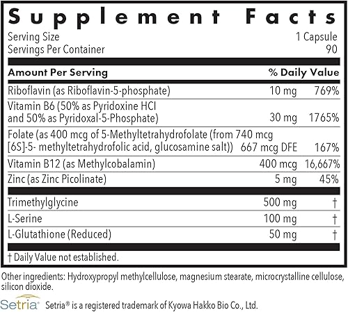 Miniatura 3 de Allergy Research Group Suplemento Homocisteine Plus - con glutatión de setria, complejo de vitamina B, trimetilglicina, cápsulas vegetarianas - 90