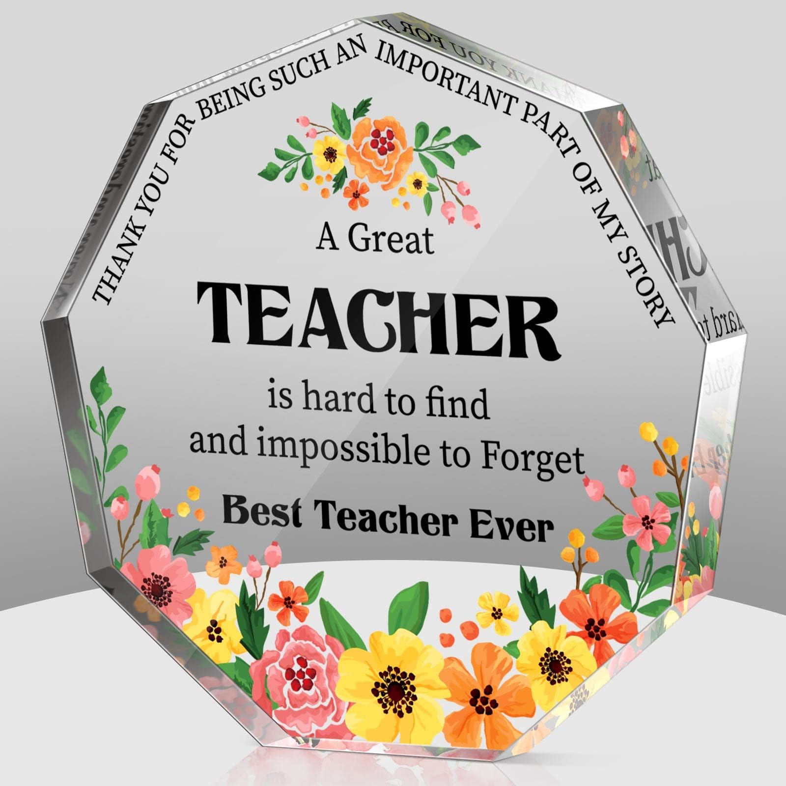 Perthlin Acrylic Teacher Appreciation Gifts for Women Teacher Christmas Gifts Thank You Teachers Gift from Student Retirement Present for Office Desk Paperweight Keepsake Decor(Nonagon Flowers)