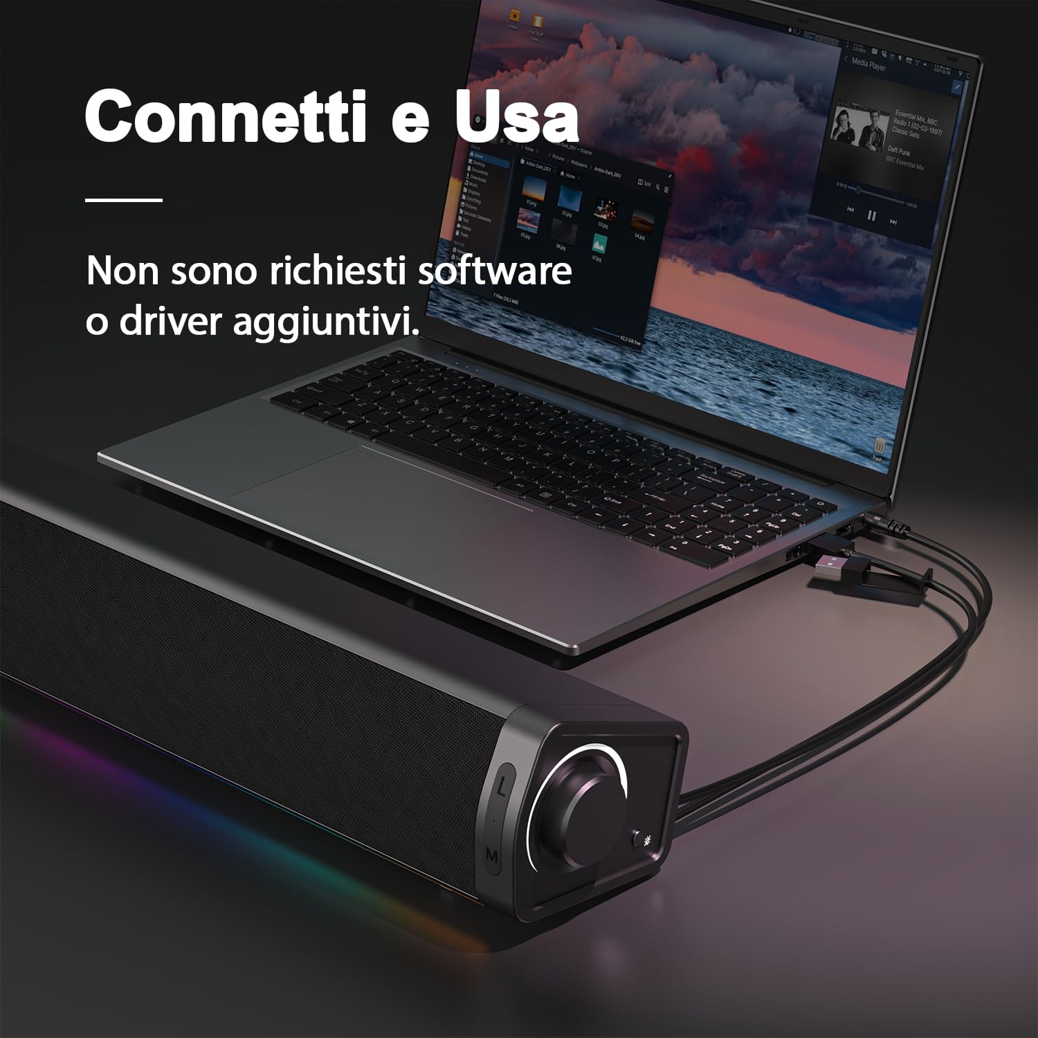 ZETIY Altoparlante PC, alimentato tramite USB, altoparlante da gioco, soundbar per PC, laptop, desktop, monitor