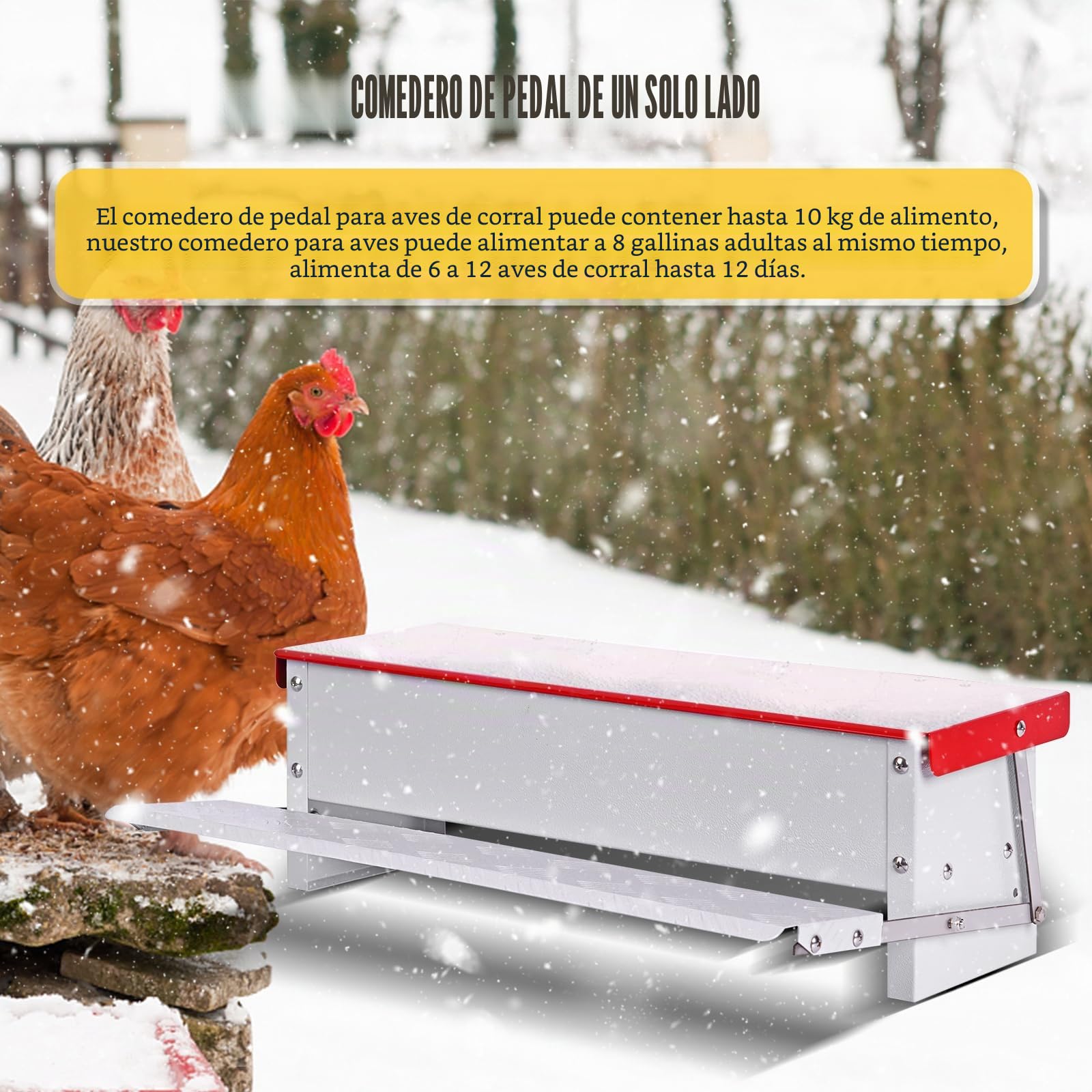 Comedero Automático Para Pollos, Comedero Gallinas Dispensador-Capacidad 5 Kg- Comedero a Prueba de Lluvia Para Pollos, Pavos, Gansos, Patos, Comedero de Pedal
