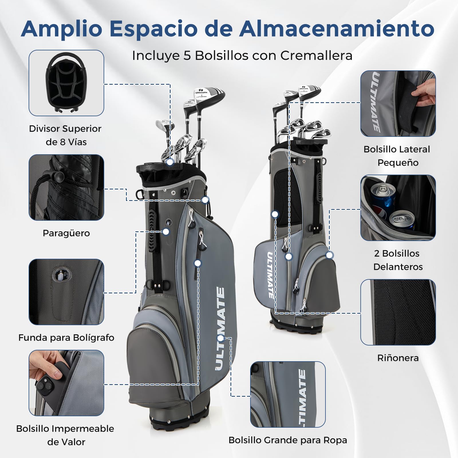 GOPLUS Juego de Golf Completo para Hombre, Juego de Palos de Golf Portátil para Zurdos con Correa de Hombro y Asa, Driver #1, Fairway #3, Híbrido #4, 5 Palos de Hierro y un Putter