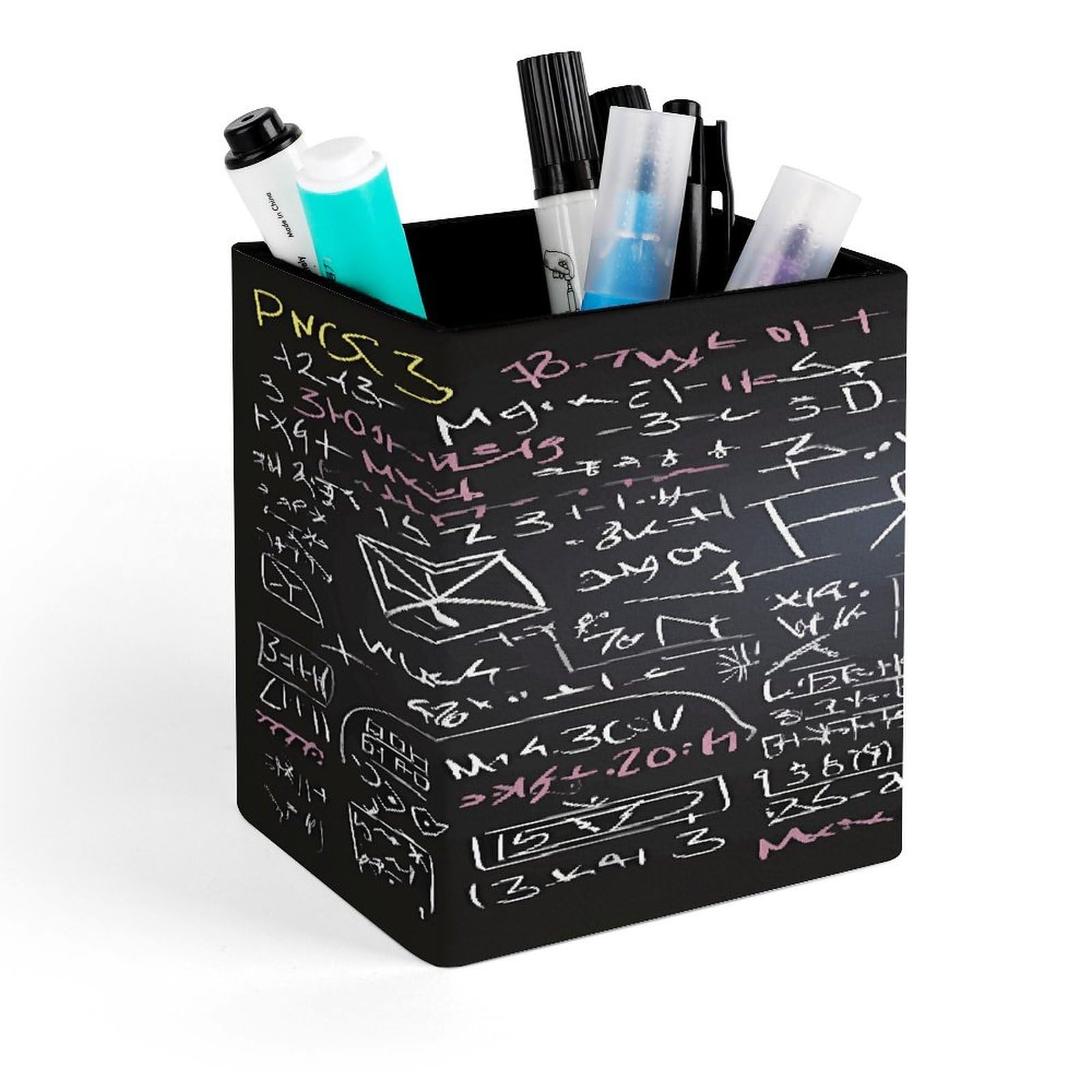VstaDank Math Formula Pen Holder Square Pencil Holder Leather Pencil Cup Pen Organizer Makeup Brush Holders Pen Cups Desktop Stationery Organizer for Home Office Desk Organizers
