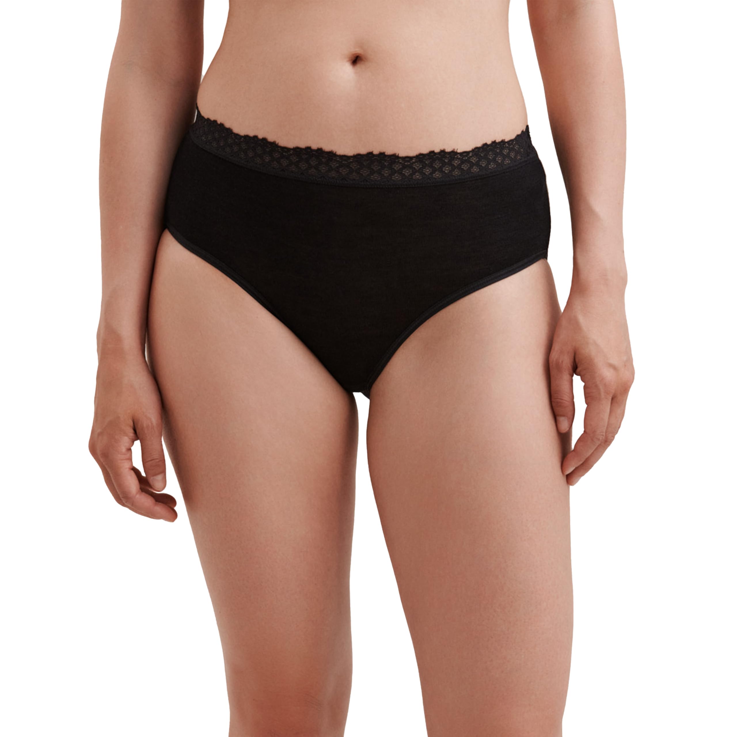 Dilling Women's Black Merino Wool/Silk Lace Trim Briefs 8