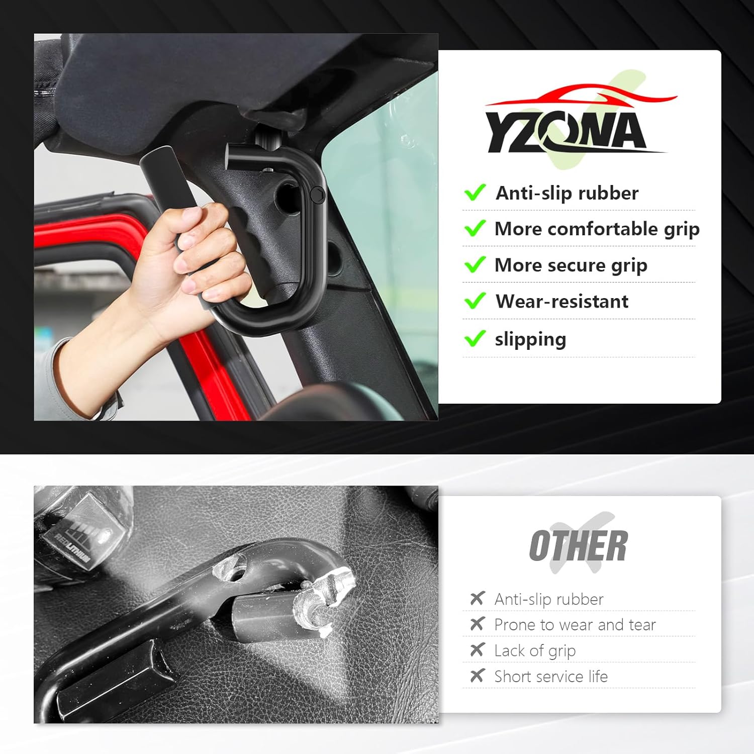 YZONA Wrangler JK Front Grab Handle Kit Compatible with 2007-2018 Jeep Wrangler JK JKU Rubicon Sport Sahara Aluminum Alloy Grab Bar Roll Bar Assist Grips Black