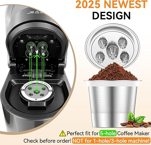 Miniatura 8 de CAPMESSO Tazas K reutilizables para Keurig filtro de café metálico My K cup actualizado 2025 cápsulas de café recargables con 5 agujeros - para K