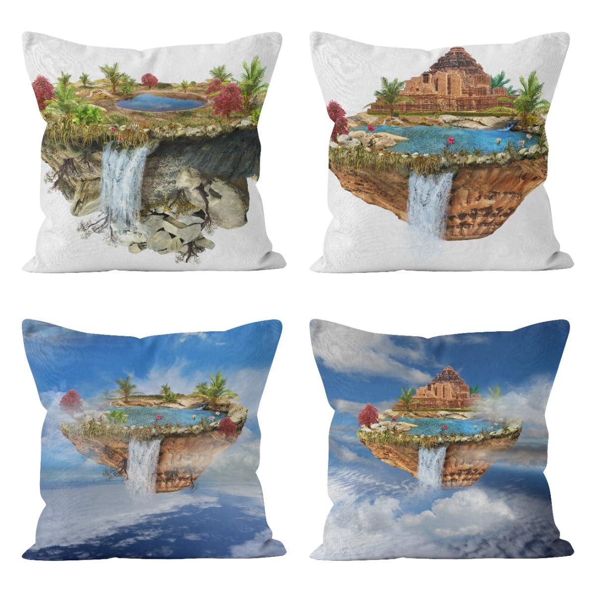 Housse de coussin en lin CEVAN Île Céleste 50x50cm lot de 4 pièces pour salon