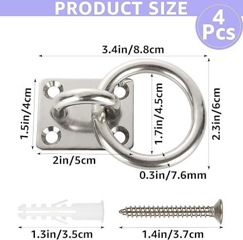 Miniatura 2 de WOPPLXY 4 ganchos de techo M8, ganchos de ojo de acero inoxidable 304 con tornillos, gancho de techo resistente para colgar, ganchos de hamaca de