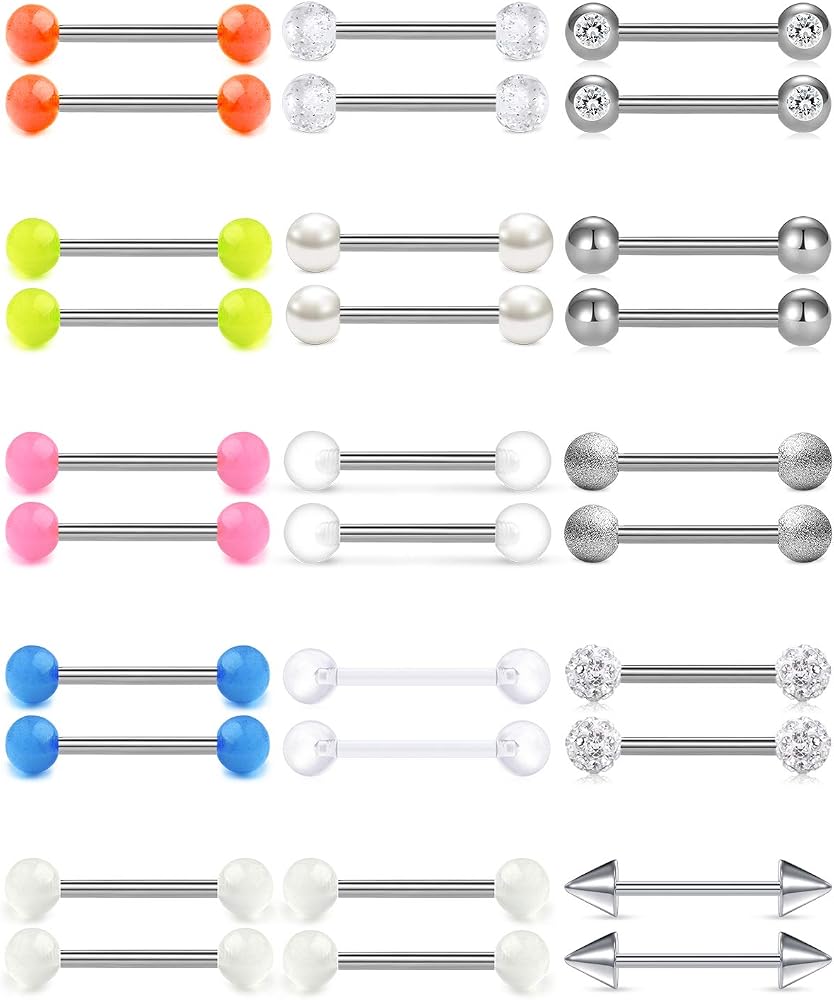TPZORJX 12 pcs Piercings Barbells, Piercing Téton, Langue Barre, Anneaux, Bijoux, Piercing Cartilage, Acier Inoxydable Chirurgical 316L, 18.8 x 5.7 CM, 12 pièces