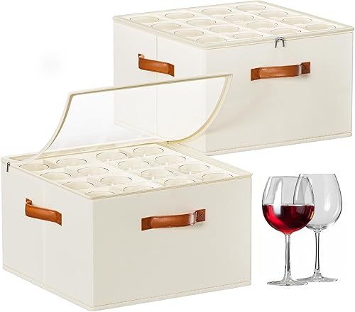 Caja de almacenamiento para copas de vino con divisores, paquete de 2 recipientes de almacenamiento de cristalería, estuches de almacenamiento con