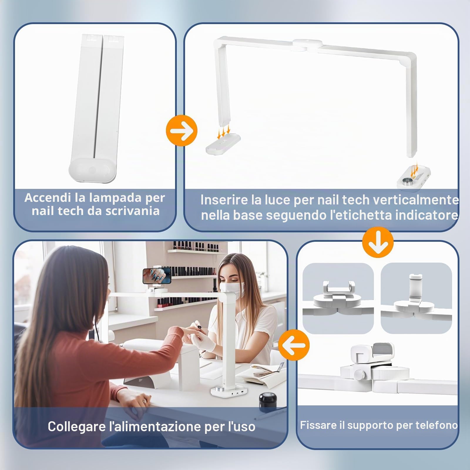 CGBE Lampada Mezza Luna per Unghie con Portacellulare per Onicotecniche | 34 Pollici 40W Lampada da Tavolo LED - Luce da Scrivania con 3 Modalità 10 Luminosità per Manicure Tatuaggi Pittura - Bianco