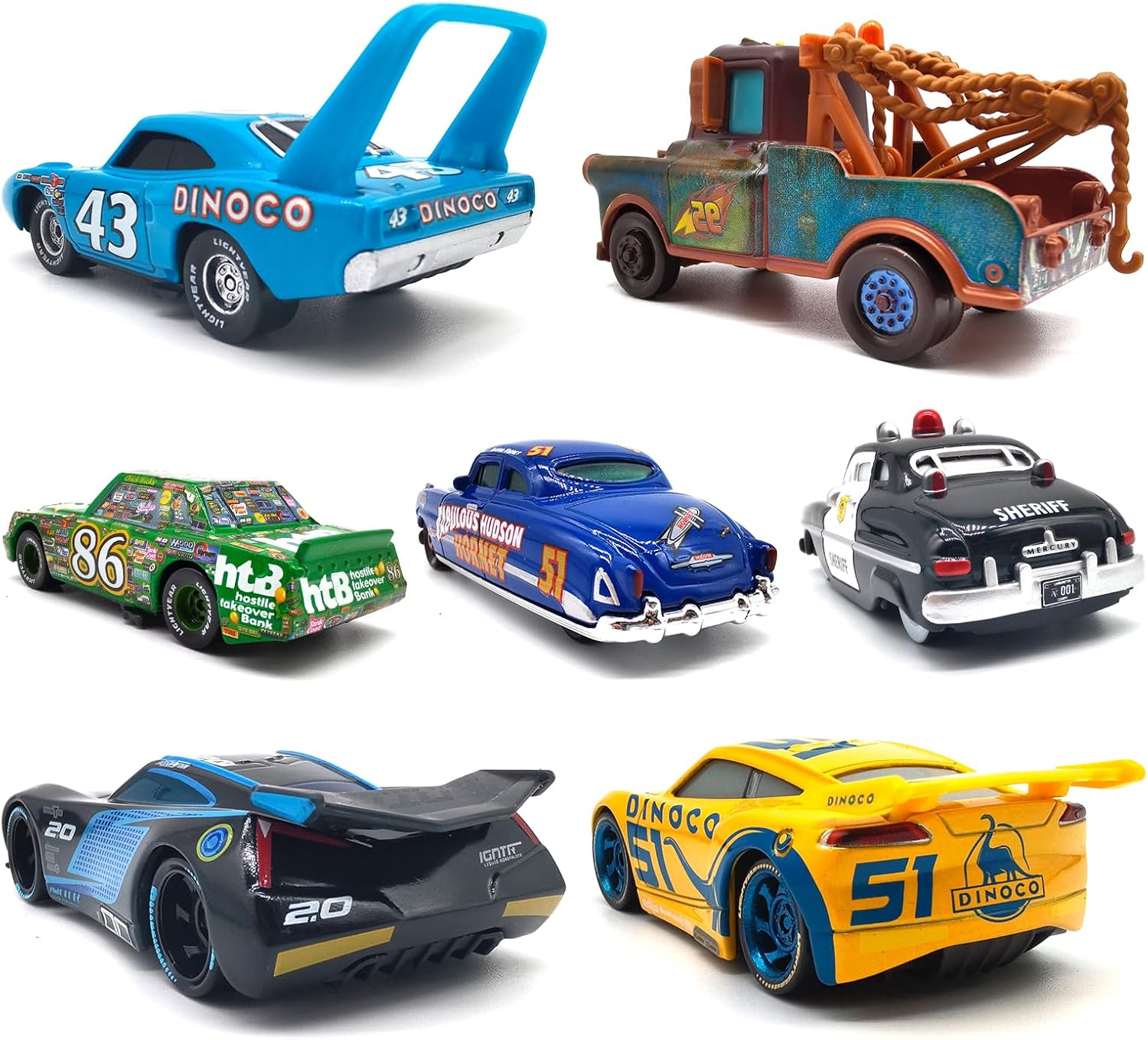 8 PCS Car Toys 2 3 Sheriff The King Cruz Movie Car 1:55 Diecast Vehicals Toy Set for Kids Boys