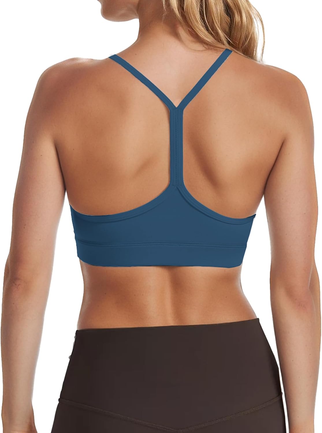 Buauty 2 Packs Sports Bras for Women High Support Large Bust, High Impact Yoga Wireless Padded Bras for Sagging Breasts, Low Back Athletic Workout Strappy Racerback Sports Bra Black and Blue M - Image 3