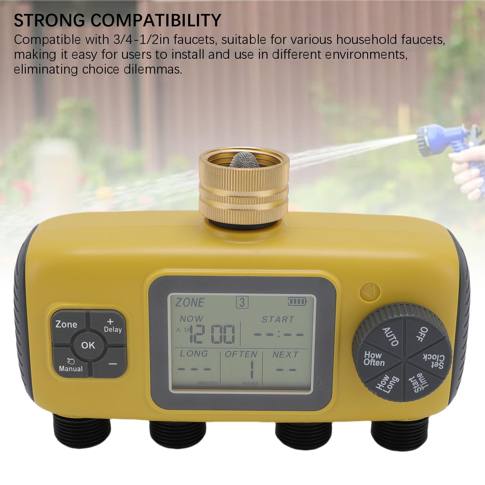 Tnfeeon Programmatore di Irrigazione Automatico con Timer per Irrigatore con Display LCD, Timer di Irrigazione Intelligente per Rubinetto da 3,4 e 1,2 Pollici, Programmi Personalizzati da 1 a 12 Ore