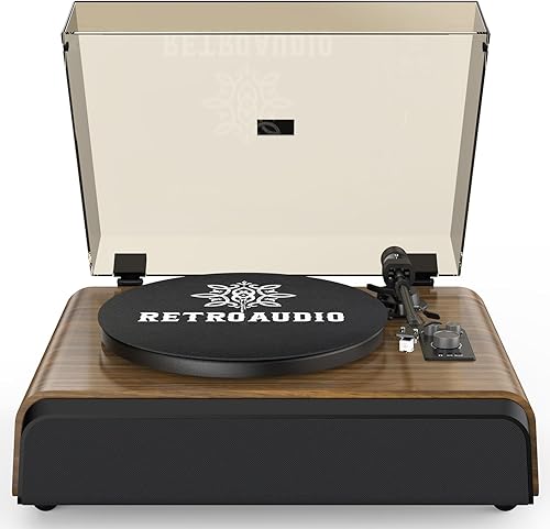 Tocadiscos de alta fidelidad con sistema de sonido de 2.1 canales, subwoofer integrado para graves mejorados, reproductor de discos de vinilo con