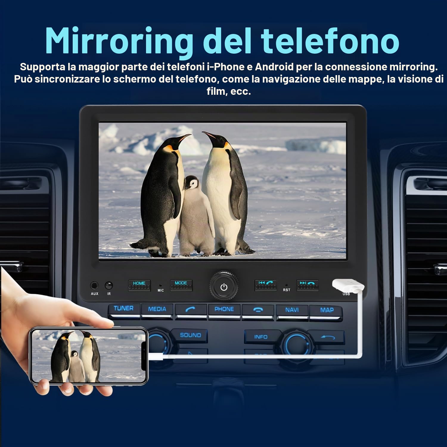 Autoradio 1 Din con Schermo (7") Compatibile con [Wireless] Apple CarPlay Android Auto Bluetooth AM/FM/RDS Radio USB (Type-C carica rapida 3A) AUX SD telecamera di backup