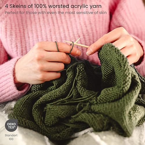 Miniatura 2 de Arteza Hilo acrílico para ganchillo, 4 madejas de hilo de estambre para tejer, musgo A602, lavable a máquina, suministros de punto y ganchillo, uso