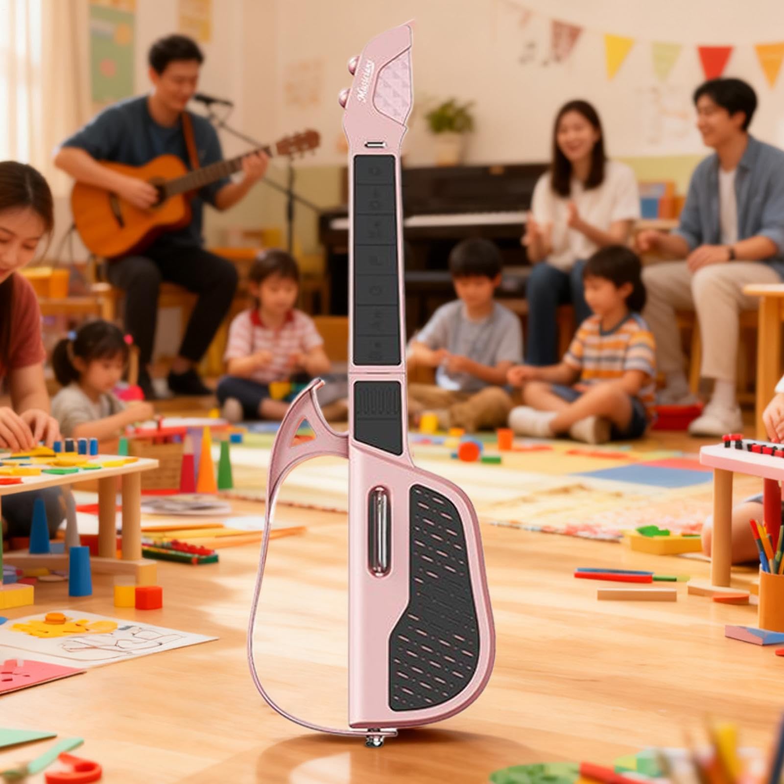 Intelligente Gitarre | Saiteninstrument ohne Saiten, faltbare Reisegitarre mit integriertem Automatikmodus und LED-Lichtführung | für Erwachsene, Familie, Outdoor, Party