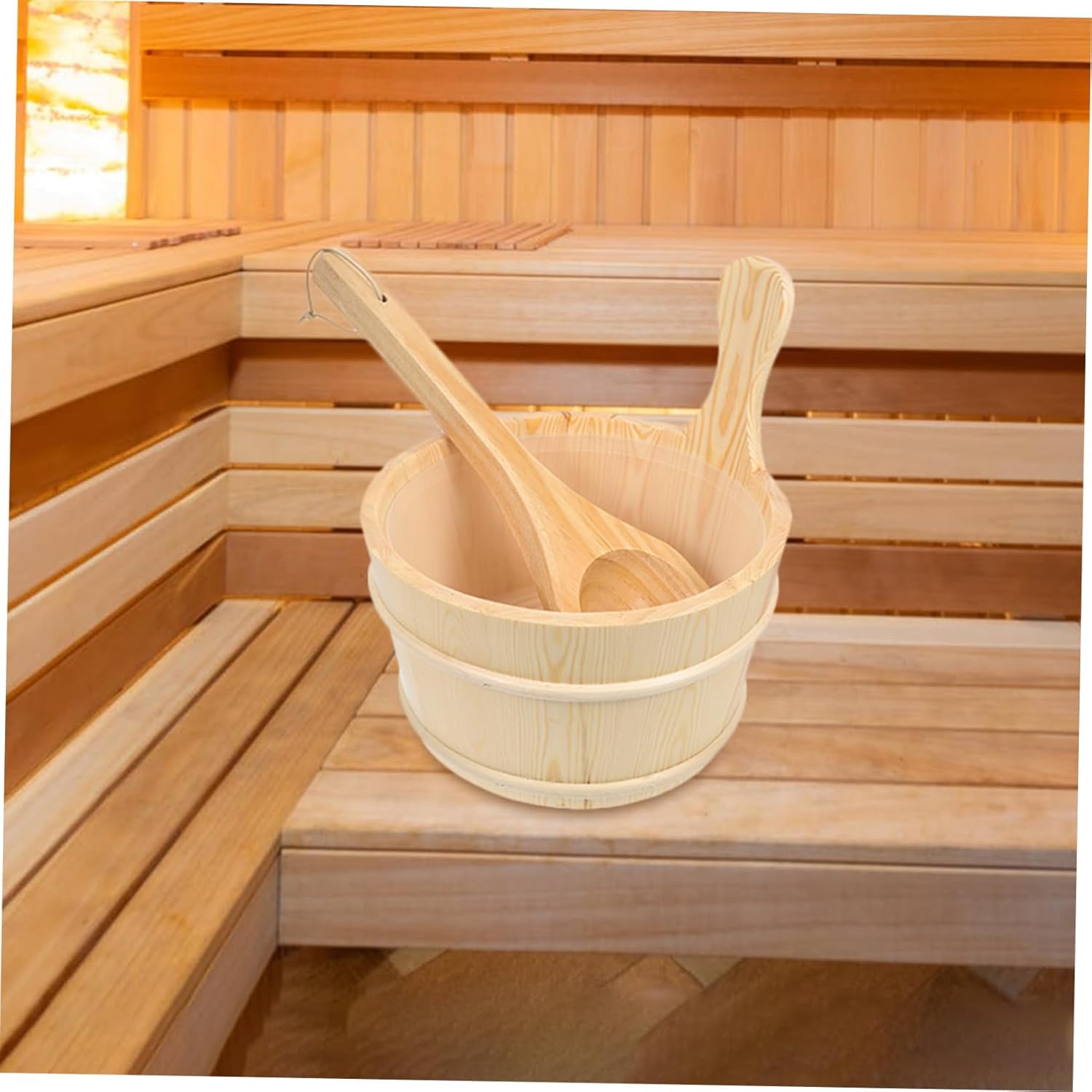BESPORTBLE 1set Wooden Sauna Bucket and Spoon Design for Home Sauna Room Smooth Finish Essential Accessories for Relaxation