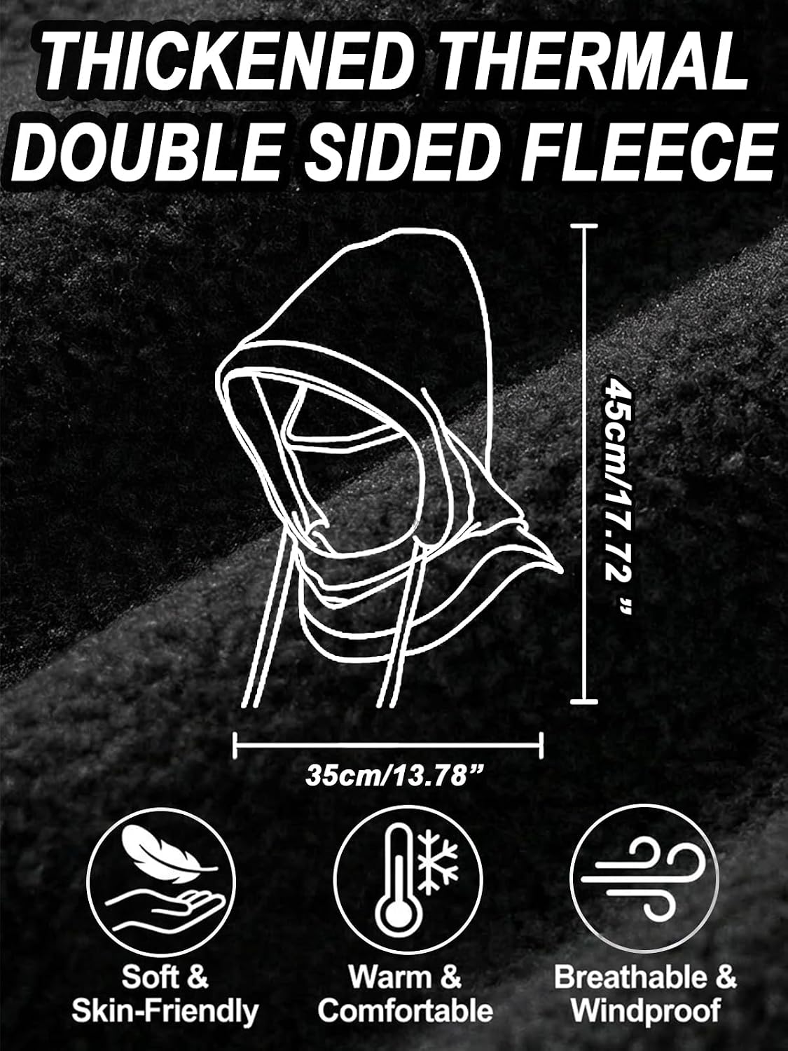 Winter Fleece Balaclava SKI MASK Windproof Double Sided Thermal Hood with Drawstring Full Face Cover Helmet Compatible Cold Weather Gear for Men Women Black
