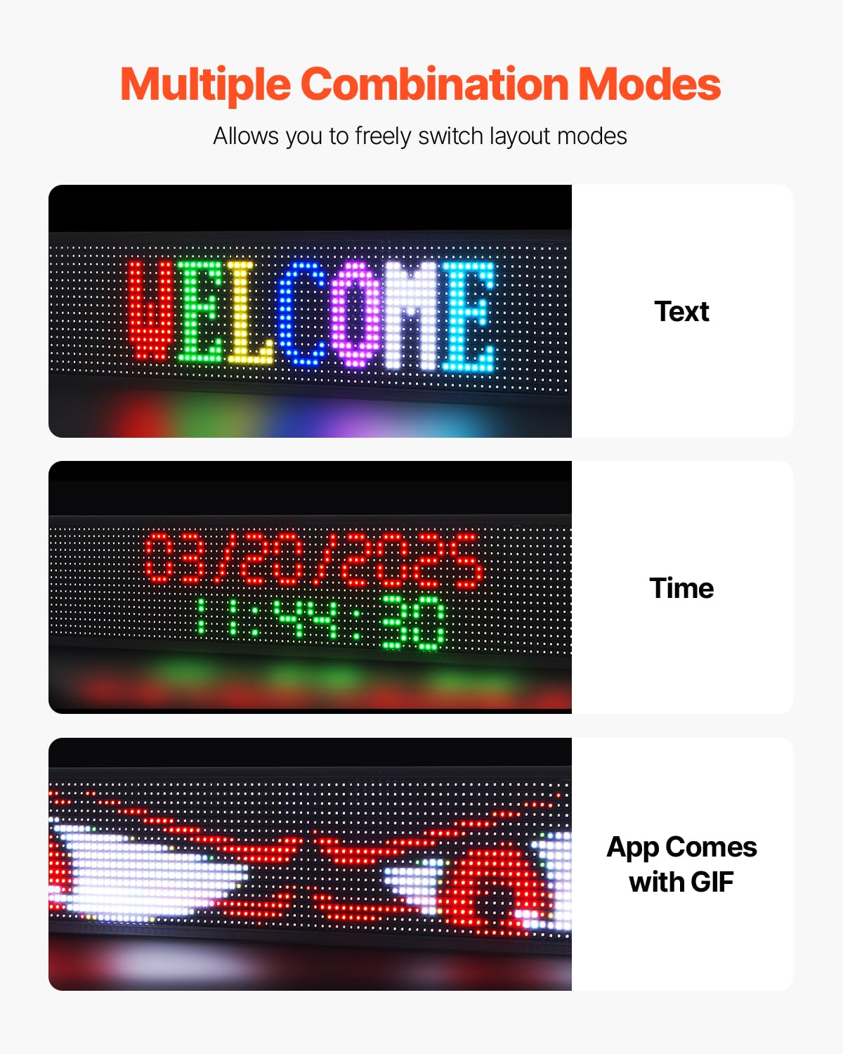 VEVOR Letrero LED Programable 131 x 19 cm Panel Digital Flexible Desplazable a Todo Color Tablero de Visualización con Patrón de Texto Personalizado Control de Aplicación Bluetooth para Publicidad