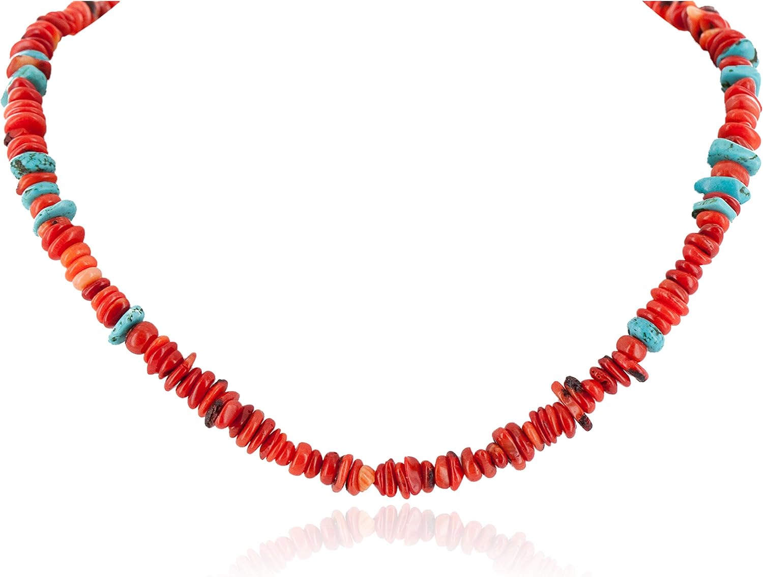 $130Tag Certified Silver Navajo Natural Turquoise Coral Chain Native Necklace 10309 Made by Loma Siiva