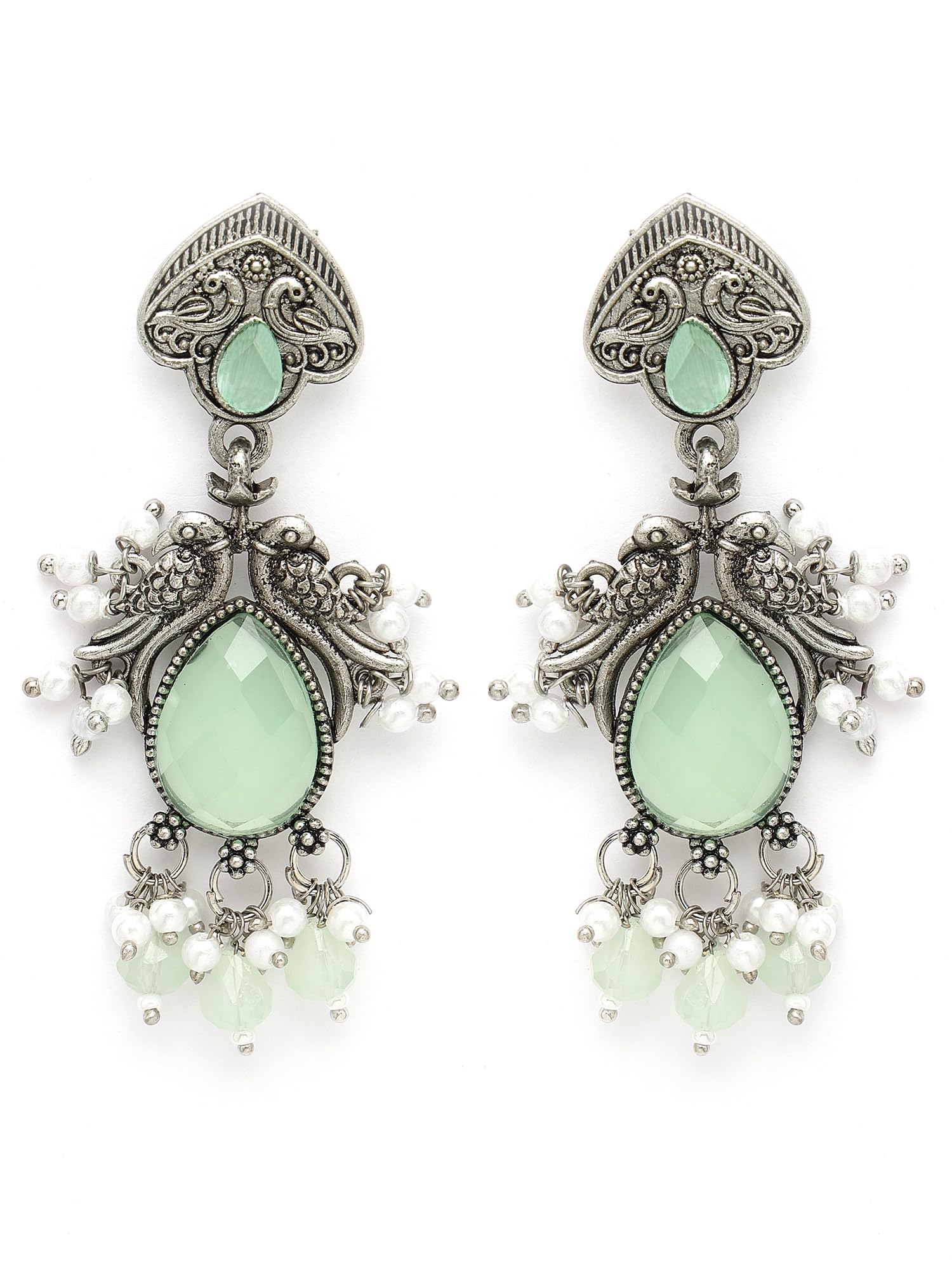 Karatcart Oxidised Silver Light Green Carved Stone Drop Earrings for Women (B0CWR9XPHB) Amazon Price History, Amazon Price Tracker