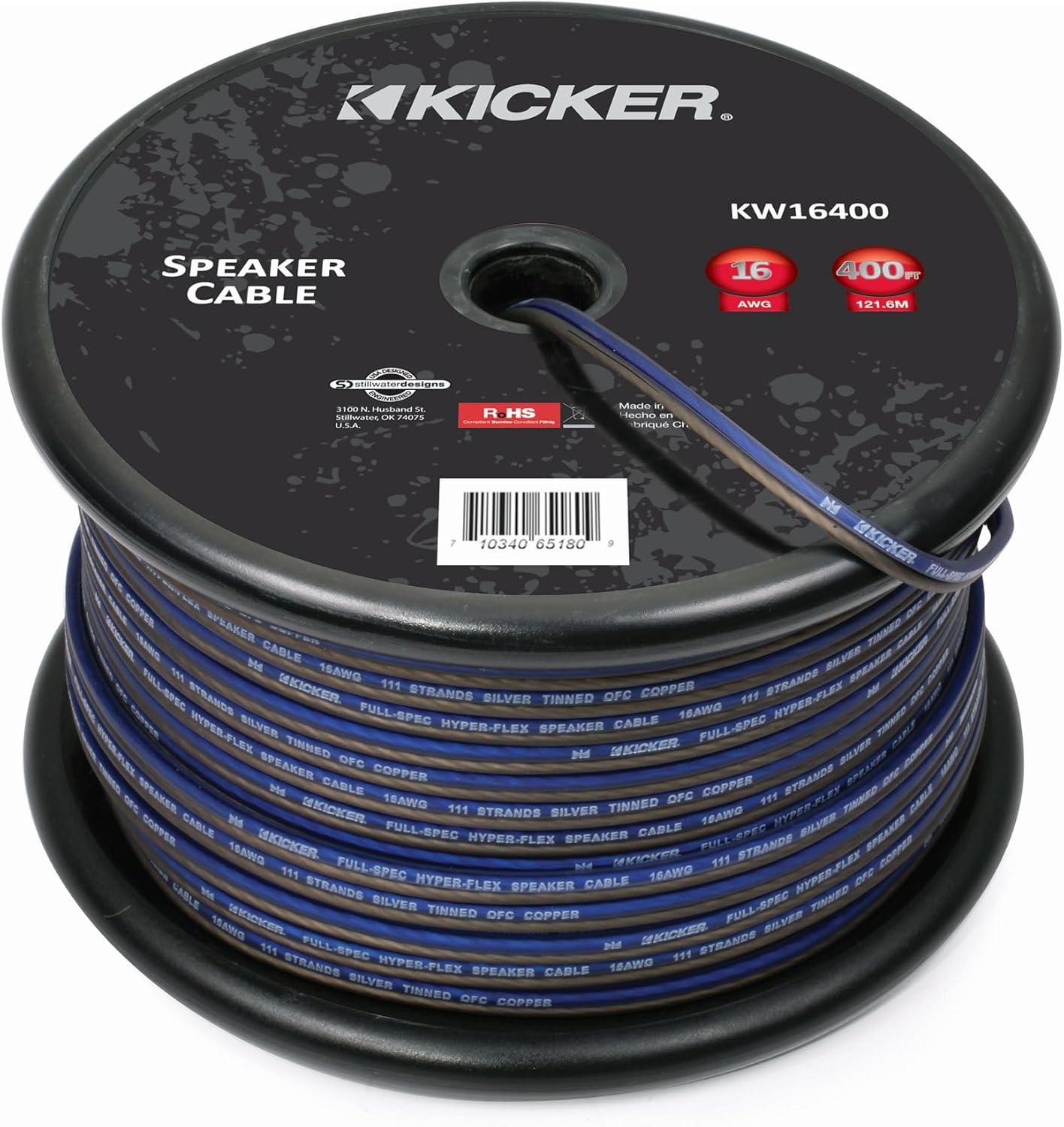 KICKER (4 Pair KB6B 2-Way Full Range Indoor Outdoor Speakers (Pair) Weatherproof Speakers for Patio Garage Poolside in-Home, Gray & 400ft Speaker Wire Bundle