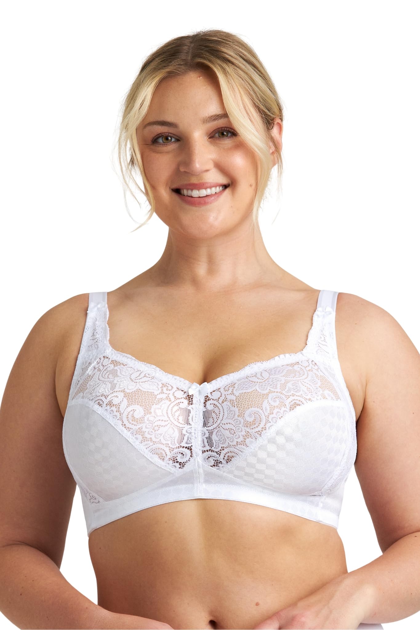 Miss Mary Of Sweden Women's White Sparkle Non-Wired Bra – Elegant Stretch Lace With Comfortable Support & Ergo Front 34B