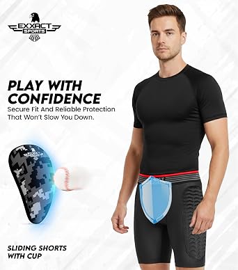 Exxact Sports Men's Baseball Sliding Shorts with Soft Athletic Cup, Breathable Padded Compression Shorts for Baseball