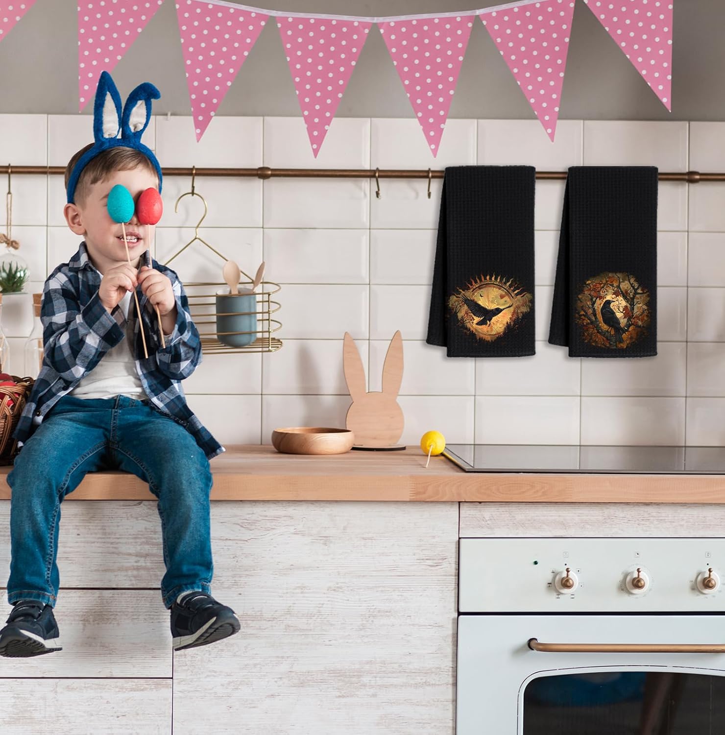 Gothic Black Raven Kitchen Towels Set of 2, Dark Academia Medieval Dish Tea Towels for Kitchen, Goth Cottagecore Black Crow Hand Towels for Bathroom, Gothic Gifts for Women, 16x24 Inch - Image 7