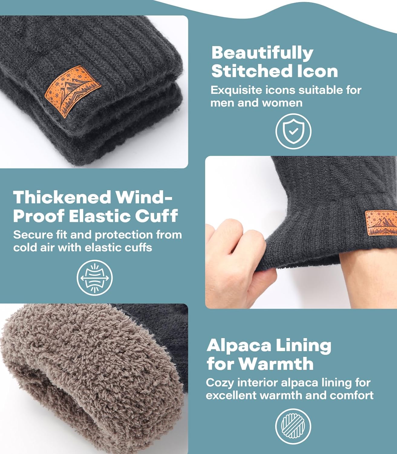 Winter Gloves for Men Women-Warm TouchScreen Cold Weather Gloves,Wool Knit Thermal Adults Gloves for Driving Texting - Image 4