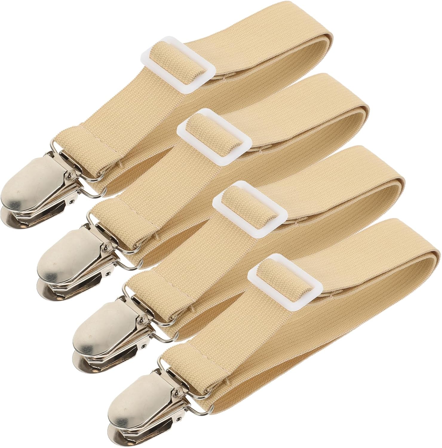 Adjustable Bed Sheet Fasteners Straps Clips for Mattress Corners Elastic Fitted Sheet Holders 4pcs Khaki Color Suitable for Bedding and Sofa Covers