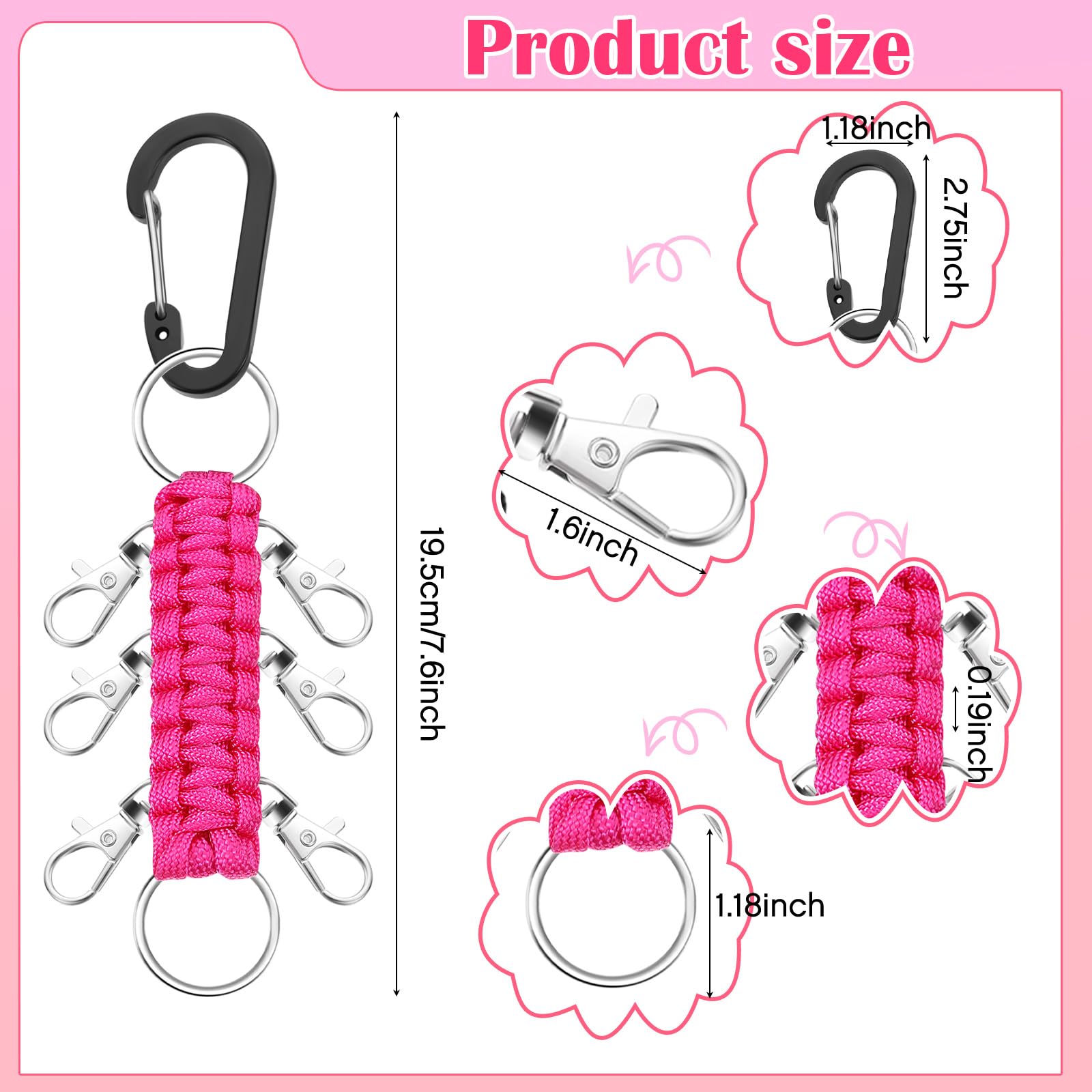 Berlune 10 Pcs Cheer Bow Holder for Backpack Paracord Keychain Cheer Bow Keychain for High School Cheerleading Teen Girls (Rose Red)