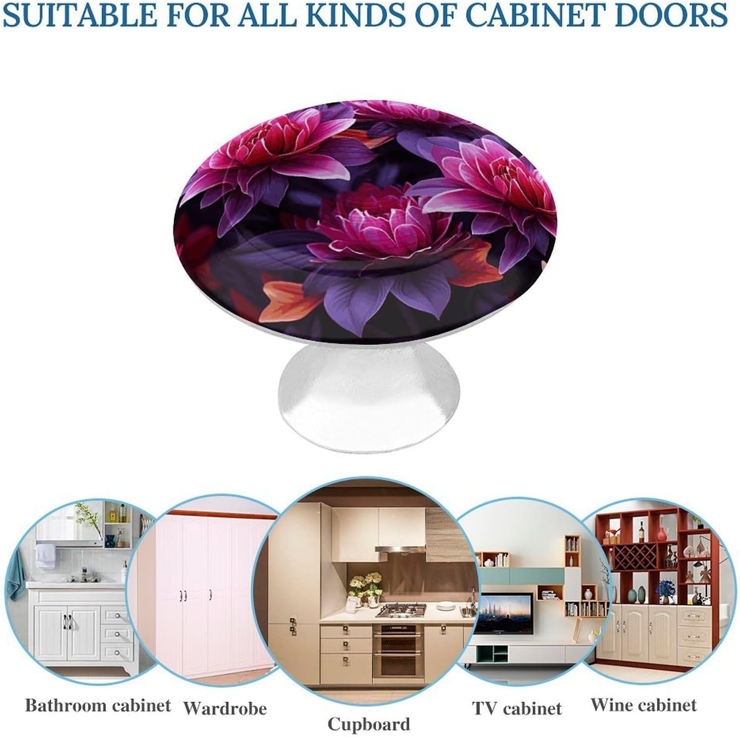 Cabinet Handles Round Drawer Pulls Flower Leaves Purple Red Flower Dresser Knobs for Cabinets And Drawers Handle Kitchen Cabinet Pulls for Bathroom Cupboard Drawers Cabinet Pulls for Kitchen Door