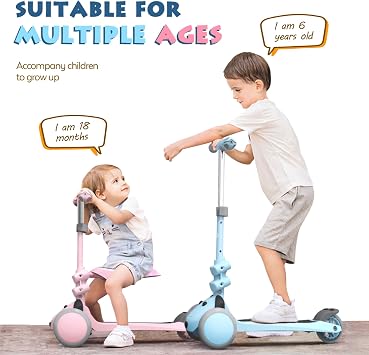 MOUNTALK Kids Scooter for Ages 1-12 Years, 3 Wheels Toddler Scooter for Children Age 1-3/3-5/5-8/8-12 Boys and Girls with Adjustable Heights and LED Wheels