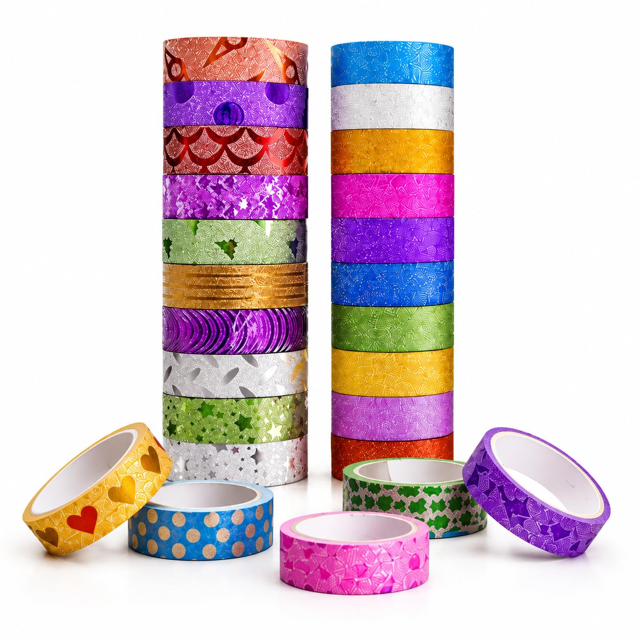 kidivo Set Of Glitter Tape Rolls For Decorative Art Craft and DIY Gift Wrapping Supplies(Pack Of 2 Rolls, 24 Pieces), Assorted | 1.5 cm x 3 Meters-image-34