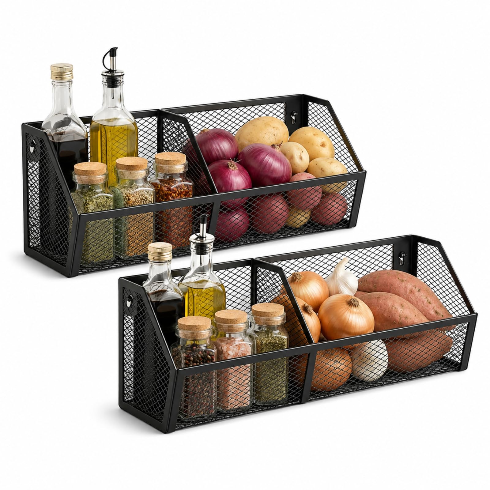 Gzsekken 2 Pack Shelf 2 Grid Wire Wall Storage Basket No Drilling Self-Adhesive Storage Basket Organiser for Bathroom,Kitchen