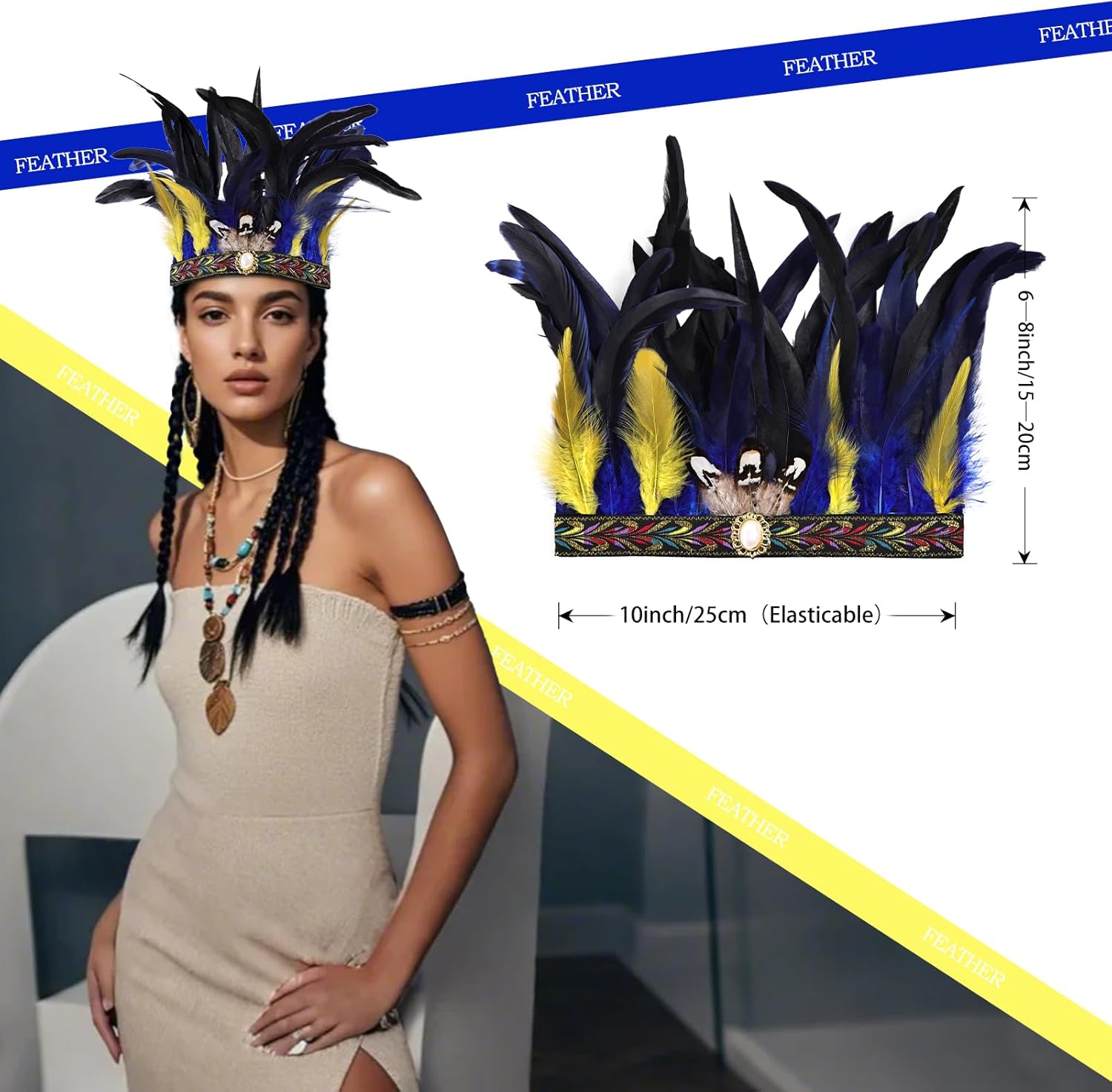 Peacock Feather Fascinator Decorative Feather Headpiece Crown Headdress Costume Headband for Party - Image 2