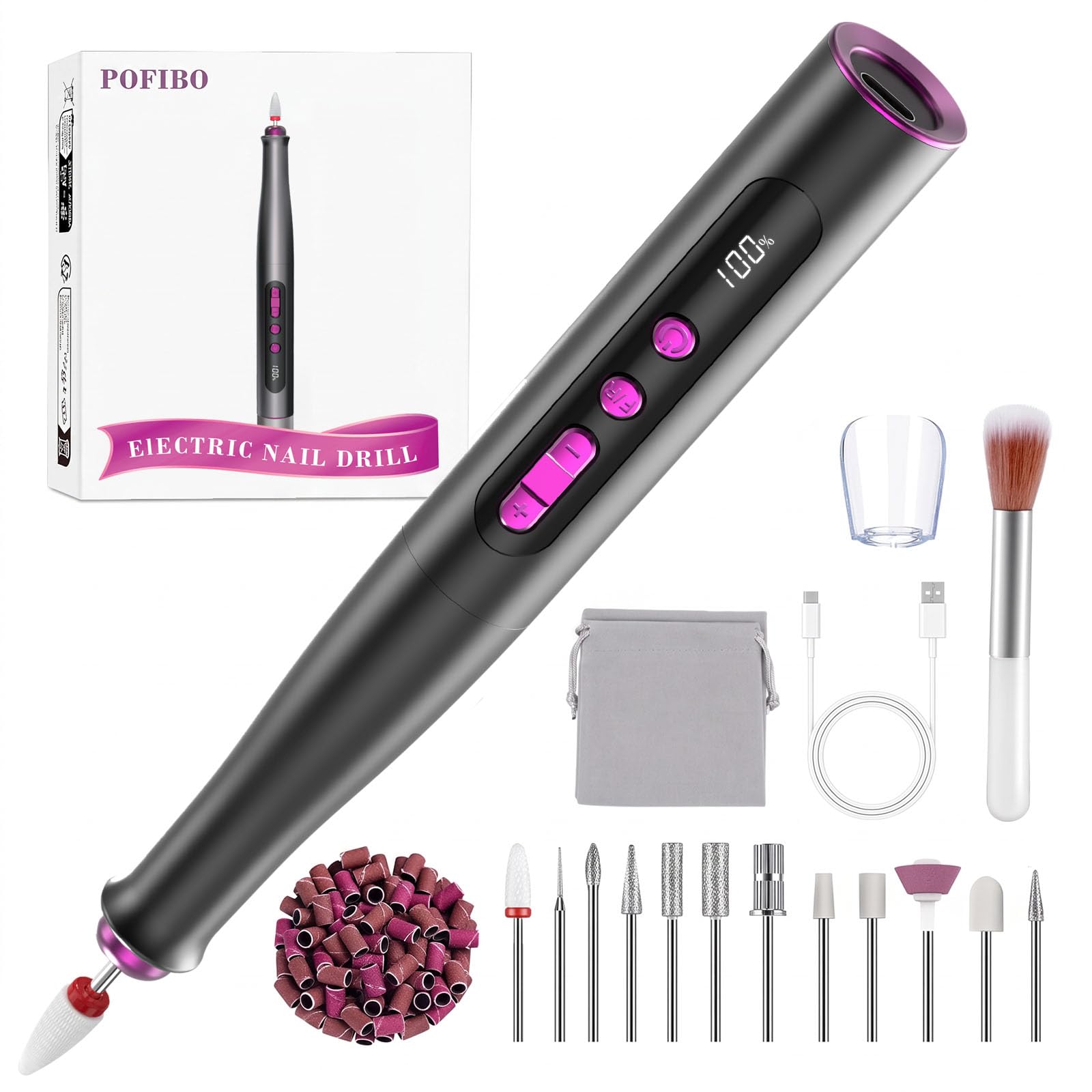 POFIBO Nagelfräser Kabellose 35000 U/Min, 13-in-1 Maniküre Set Elektrische