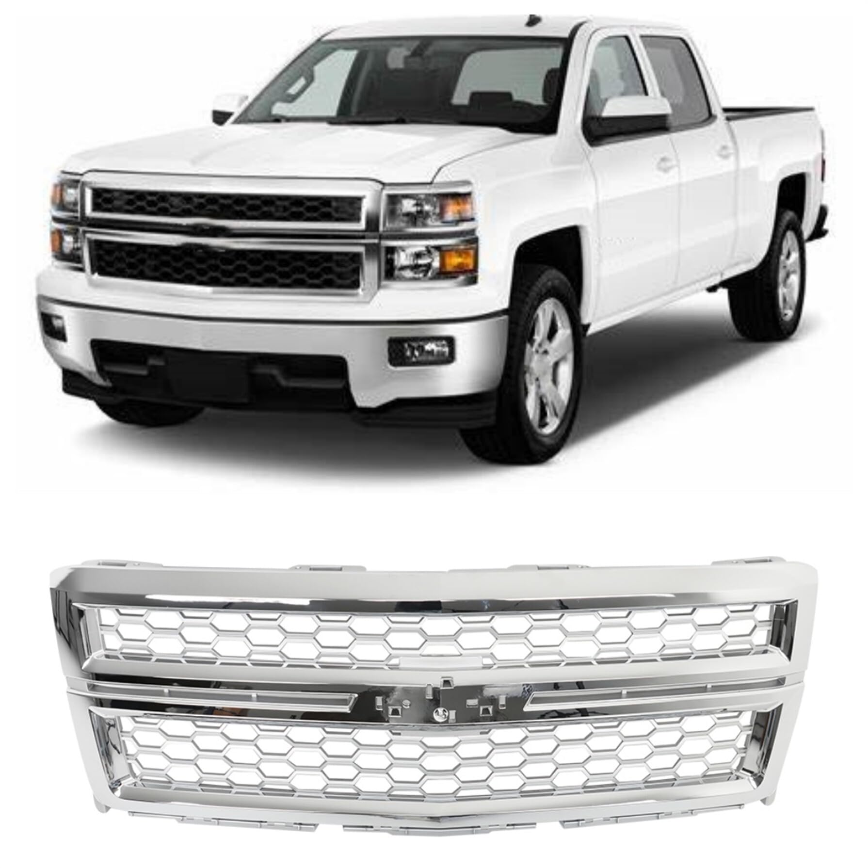 GXYWADYChrome Silver Front Grille Replacement for Silverado 1500 2014 2015 GM1200712C