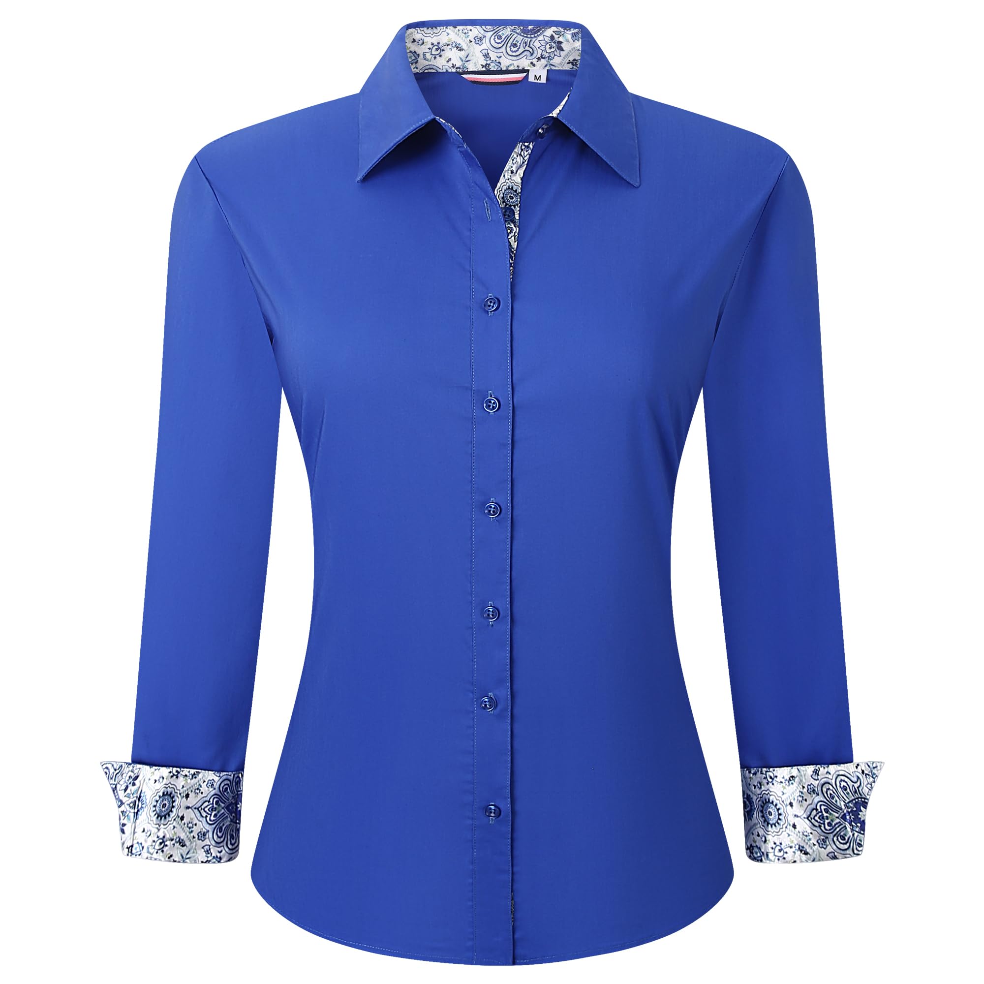 Esabel.C Womens Dress Shirts Cotton Long Sleeve Stretch Button Down Blouse | Cotton for Soft, Regualr Fit, Comfortable, Button Up Contrast Collar, No-iron, Ideal for Work, Casual & Daily Wear