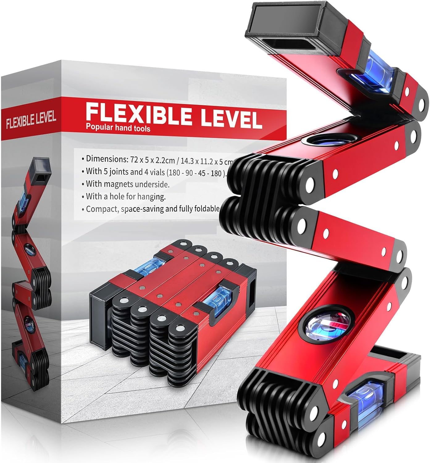 XOYO Folding Level 28 inch | Multi-Angle Precision Leveler with Magnetic Base | ABS Durable Joint Foldable Aluminum Alloy Tool for Woodworking & Construction