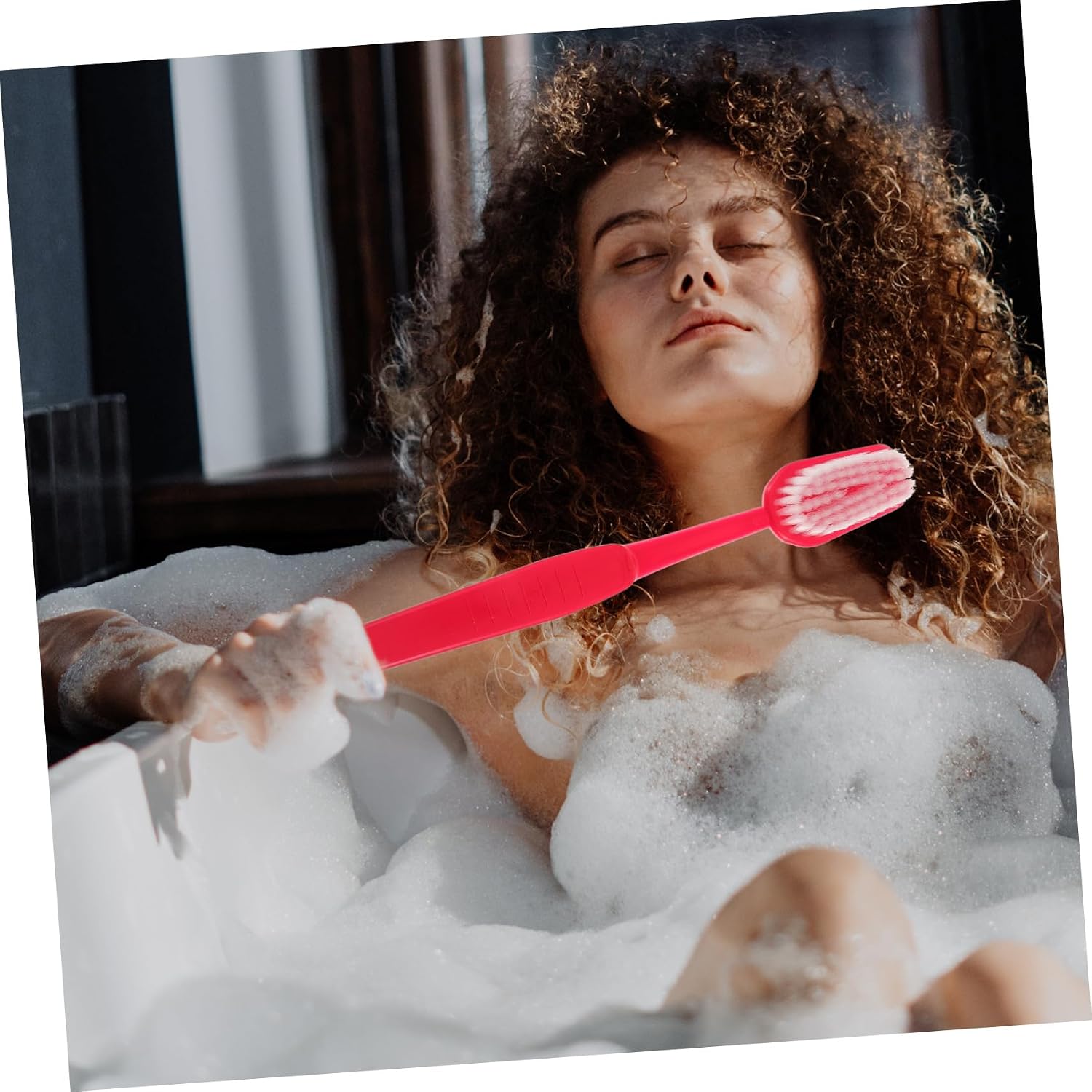 Creative Large Toothbrush-Shaped Bath Brush for Body Exfoliating and Back Lotion Application Easy-Grip Hanging Shower Scrubber for Deep Cleaning and Massage Red Bathroom Bathing