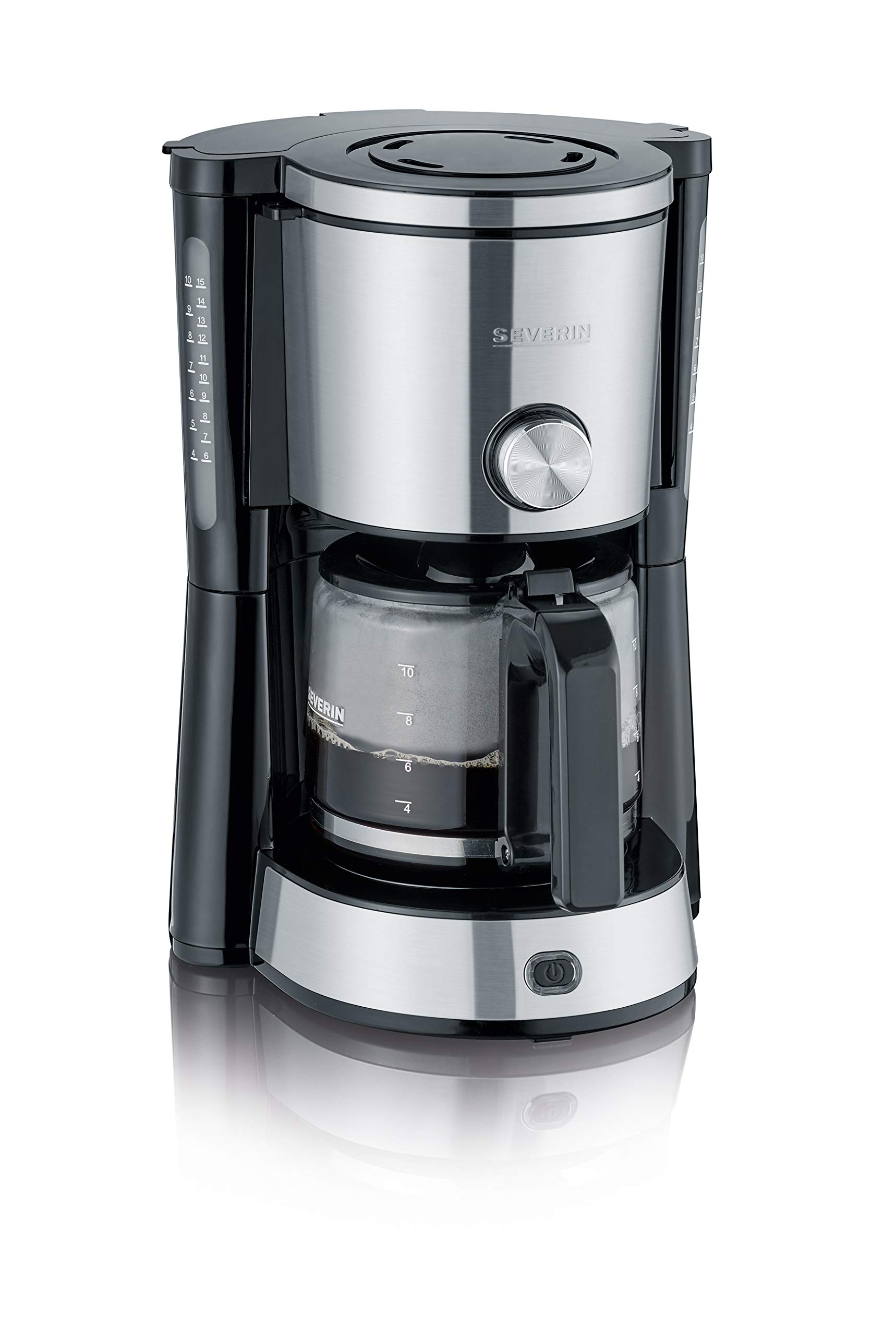 SEVERIN KA 4825 TypeSwitch – Kaffeeautomat mit Glaskanne, AromaSwitch, bis zu 10 Tassen, 1000 W, Edelstahl-gebürstet-schwarz
