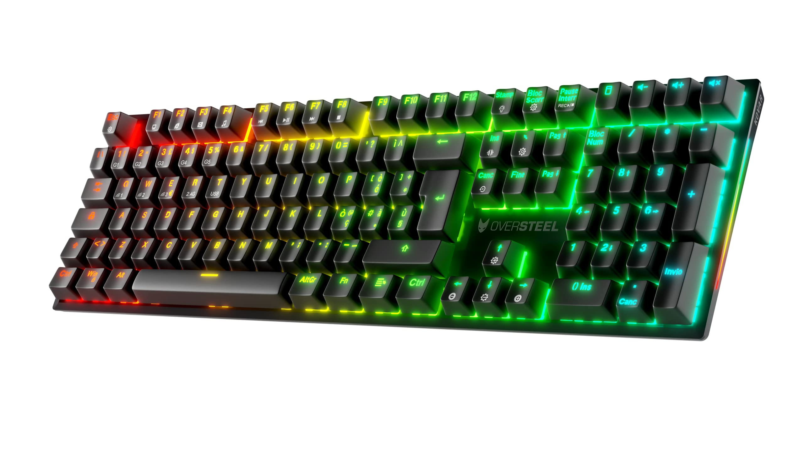 Oversteel - KOVAR Tastiera da gioco wireless, retroilluminata RGB, interruttore meccanico Outemu Red, Anti-Ghosting, layout Italiano PC/MAC/Android